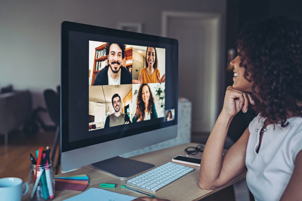 Team having virtual meeting